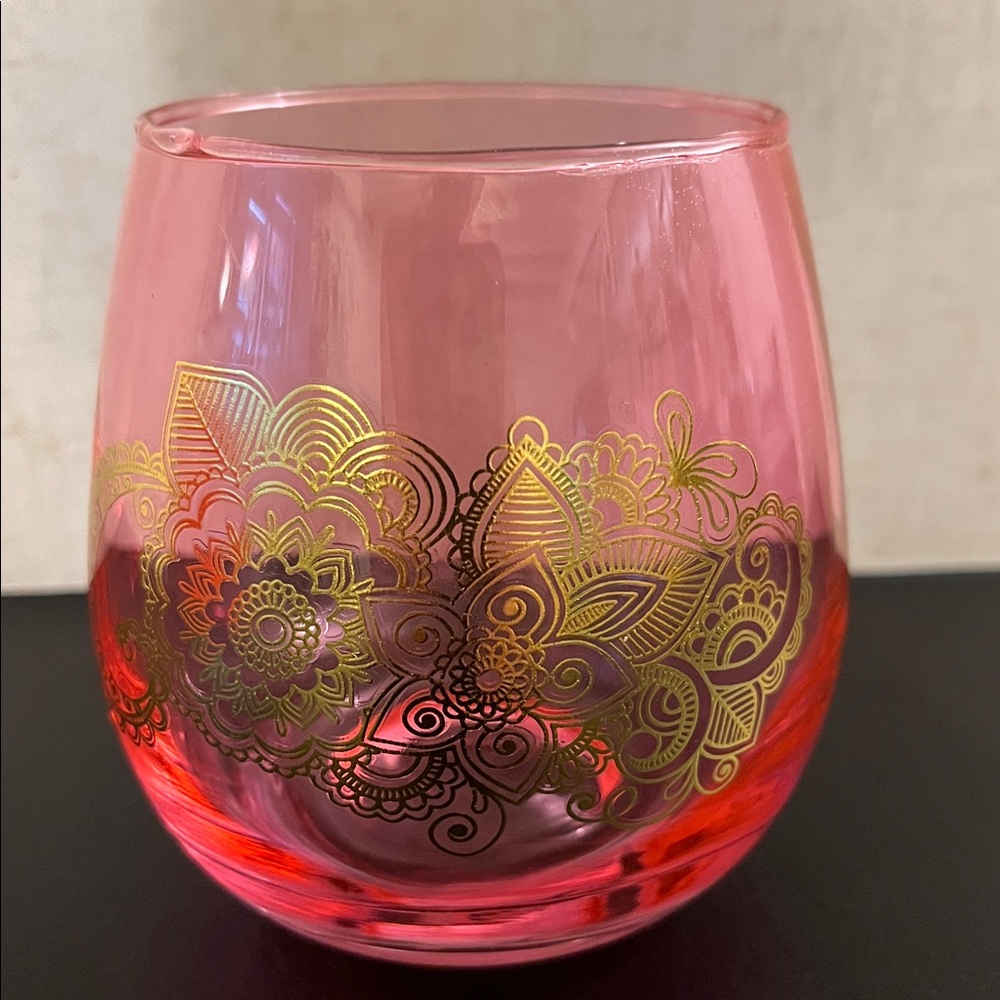 Pink Glass with Gold Floral Design